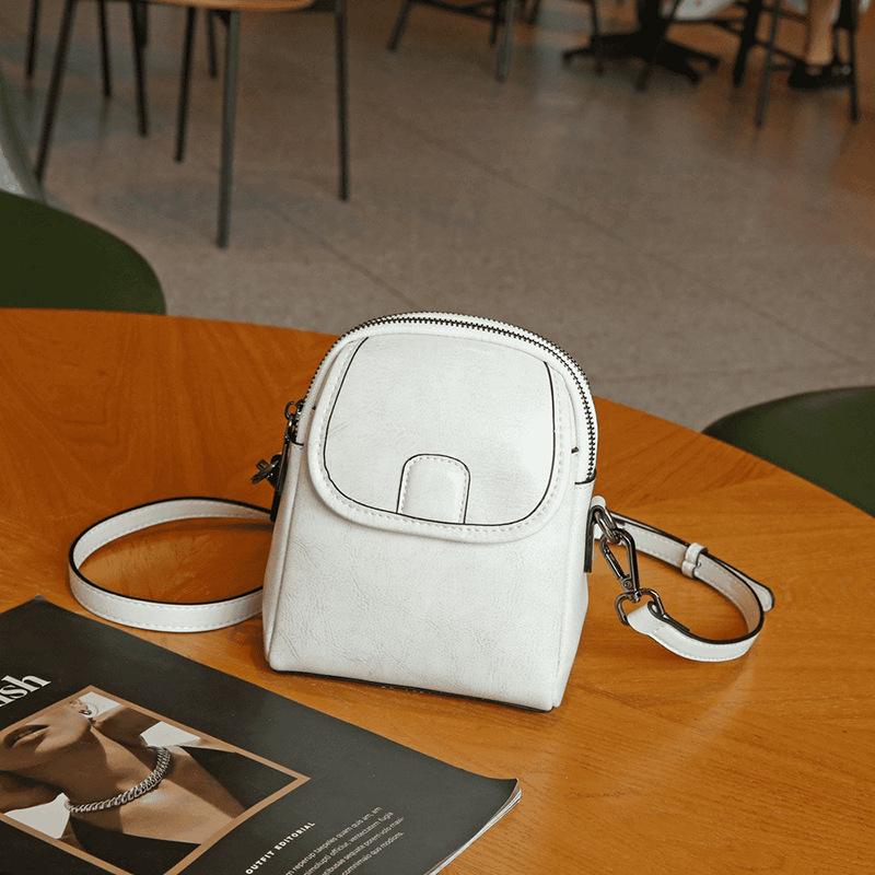 Простой дизайн Масляная вощеная спилковая кожа Женская сумка для телефона Новая в ретро-стиле Одноплечевая Мини-сумка кроссбоди Модные маленькие сумки