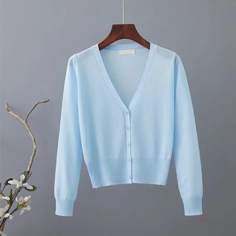 Женский весенне-летний солнцезащитный повседневный вязаный кардиган с V-образным вырезом, однобортный, с ажурной вязкой, тонкое пальто