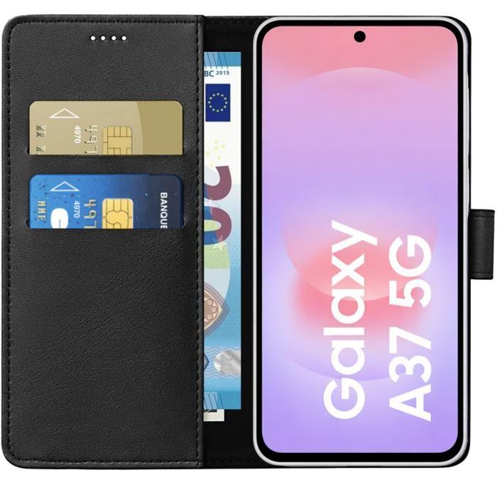 Coque pour Samsung Galaxy A37 5G - Portefeuille Noir Rabat Clapet Aimanté Rangement Cartes Phonillico®