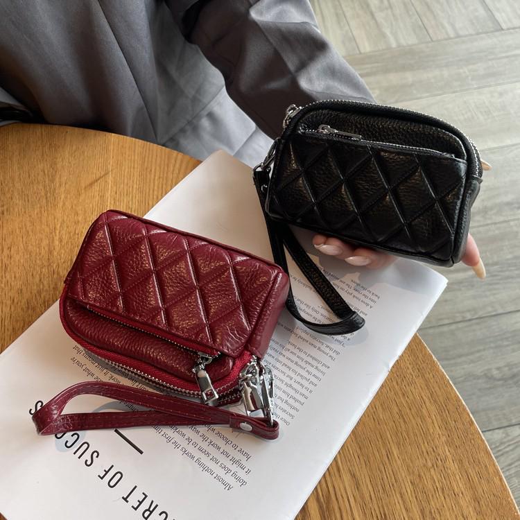 Genuine Leather Women's Coin Purse - 2024 New Large Capacity Cowhide Clutch with Three Zipper Compartments