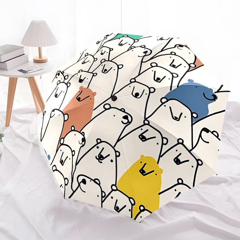 1pc Polar Bears Variety Automatic Folding Umbrella with 8-Rib Windproof Design, Portable Foldable Sunshade Umbrella For Halloween 082