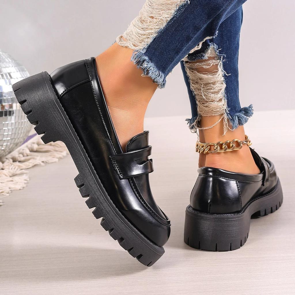 2024 Shoes Women PU Leather Loafers Women British Style Platform Shoes Office Ladies Light Casual Designer Shoe Zapatos De Mujer