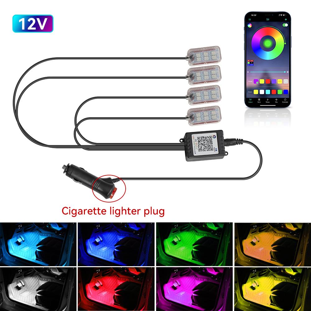 LED Car Atmosphere Decorative Lamp Backlight Remote App Music Control Auto RGB Ambient Lights Foot Strip Lighting Kit