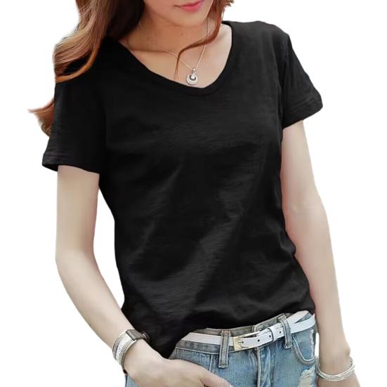 Женская футболка с V-образным вырезом, с коротким рукавом, свободного кроя, однотонная, мягкая