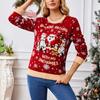 Женская мода Красный Санта-Клаус Длинный рукав Круглый вырез свитер