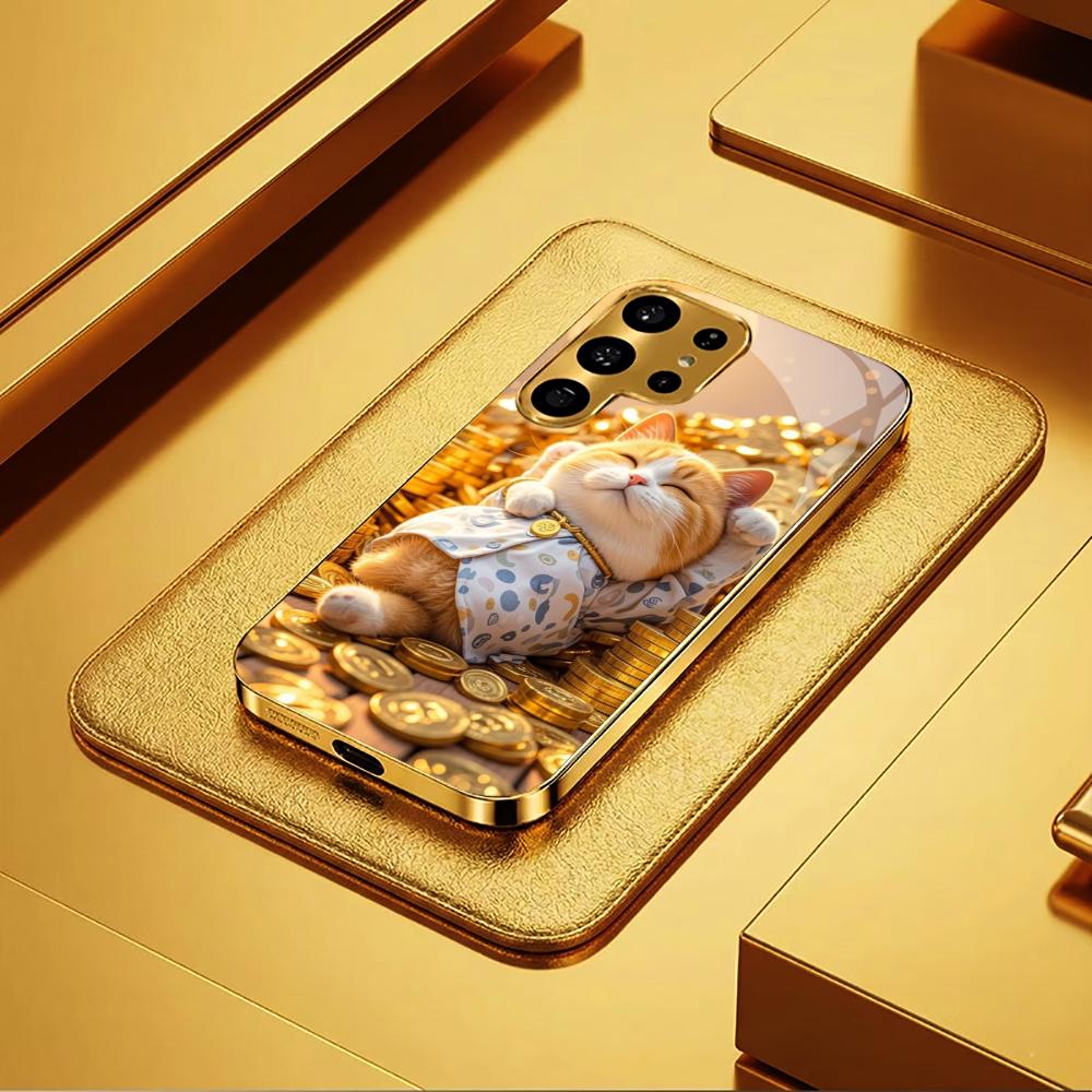 Treasure Luxury kitty Высококачественный чехол для телефона Электроокрашенный стеклянный чехол для телефона для Samsung Galaxy S26 S25 S24 S23 S22 S21 FE, Ultra, Plus