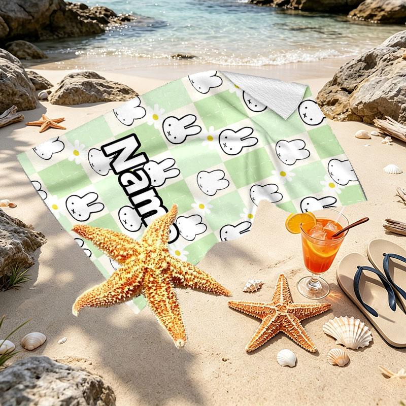 Custom Name Personalized Miffy Print Beach Towel, for Trip Camping Beach Party Home Decor, Birthday Gift for Family & Friends