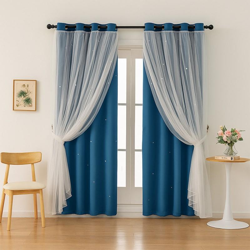 Blackout Curtains Double Layer Star Hollow Bedroom Living Room