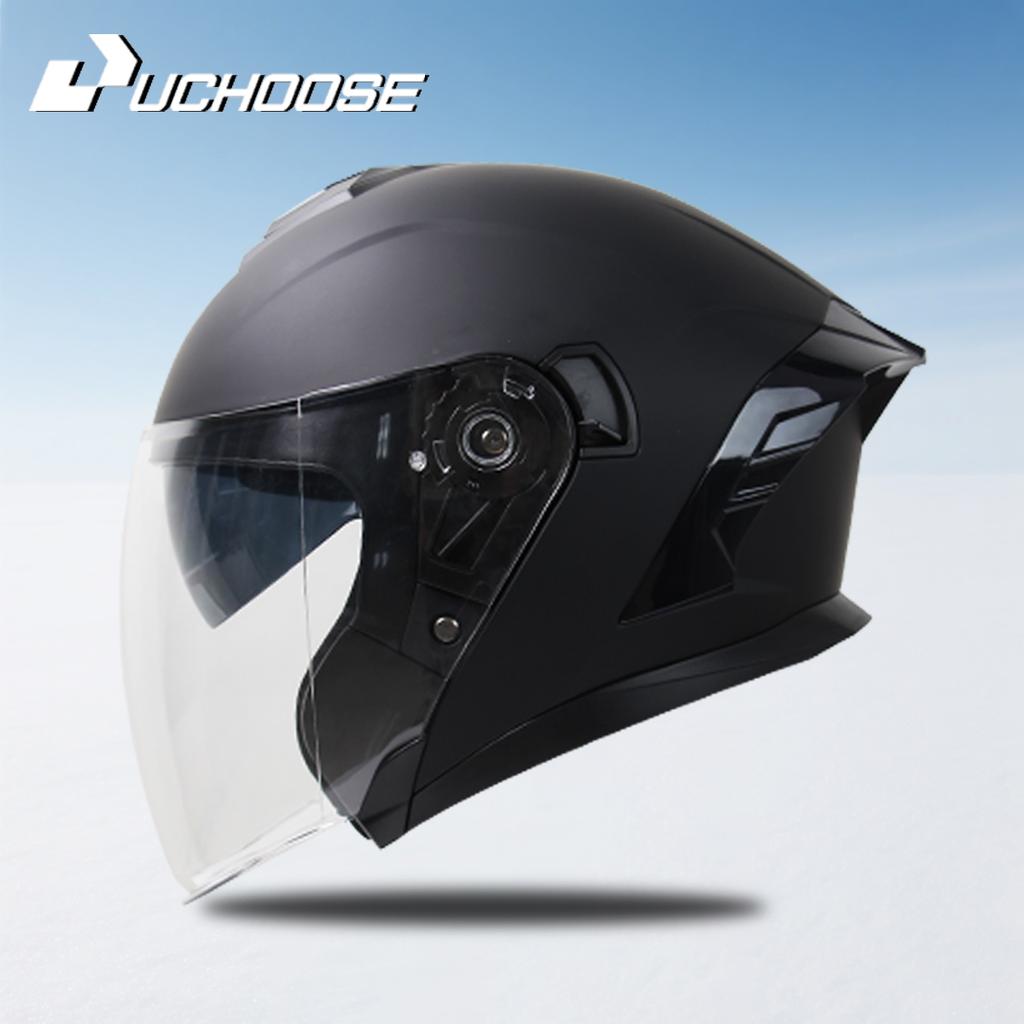715-Motorcycle Dual Visor Flip-Up Modular Full-Face Helmet Anti-Fog Street Bike Racing Helmet for Women and Men Retro 3/4 Helmet