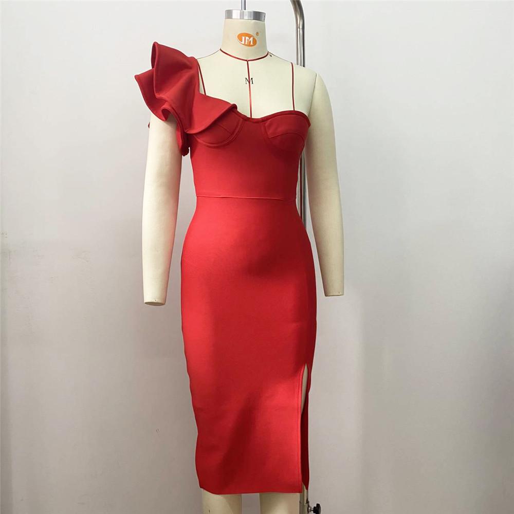 2023 Summer One-Shoulder Ruffle Bandage Dress - Sexy Slim Party Wear