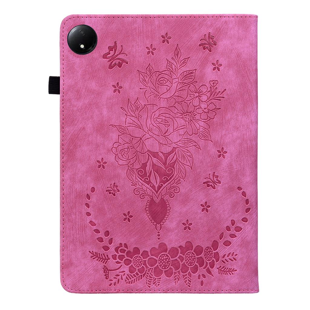 For Xiaomi Redmi Pad SE 4G 8.7 Inch Case Card Holder Anti-Scratch Leather Cover Rose Flower Imprint
