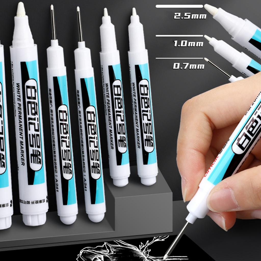 4 Pcs White Markers Paint Pens Oil-based Markers Long Tip Marker Permanent Markers for Rock Tire Glass Metal Painting