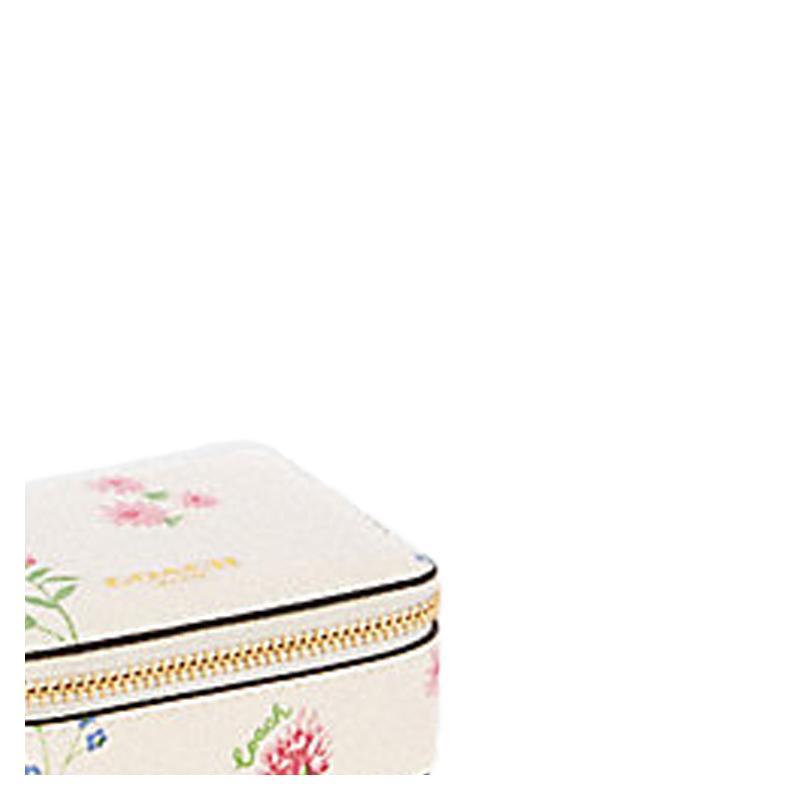 COACH Cosmetic bag Jewelry Box Pill Box 9 Small Wildflower Print Portable Pill Box Multi-Purpose Storage Box Coated Canvas and Leather Mini White