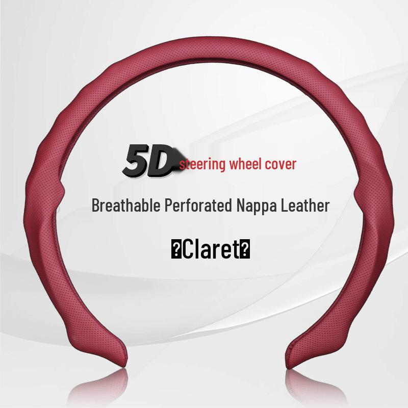 5D Nappa Leather Non-Slip Steering Wheel Cover 38.1cm - Enhanced Wear Resistance and Driving Experience.