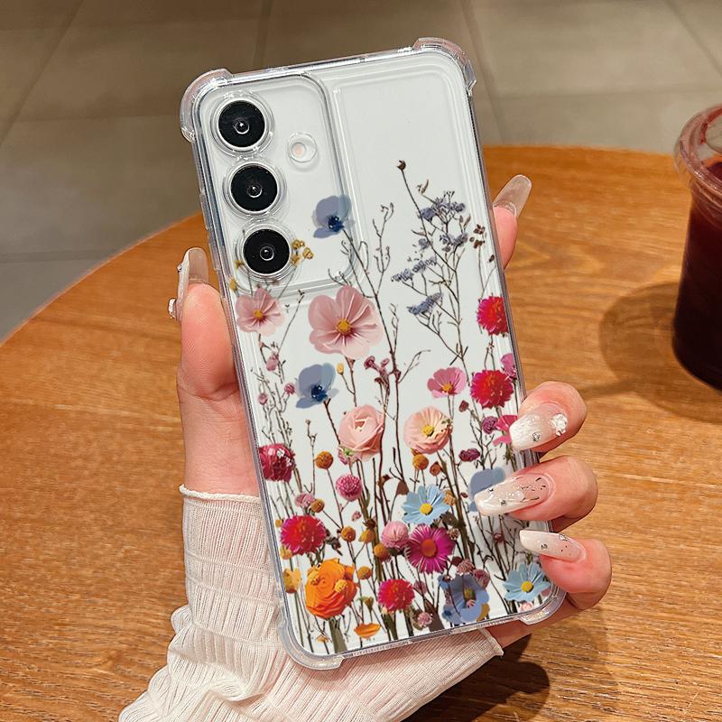Чехол для телефона с узором из разноцветных цветов для Samsung Galaxy S26 S25 S24 S23 Ultra S22 Plus S21 S24 S25 FE Прозрачный Ударопрочный Мягкий Чехол