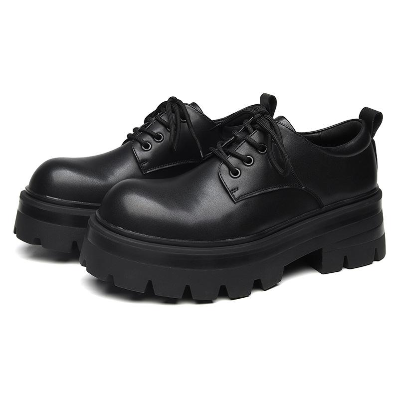 Мужские кожаные туфли в британском стиле с круглым носком, осень-зима 2025 года, новые японские туфли на толстом каблуке с большим носком и шнуровкой 6112-A