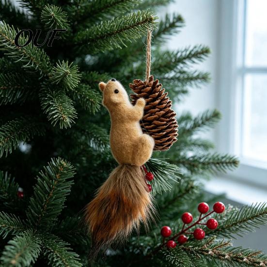 Xmas Garland Decorative Accents Christmas Squirrel Ornaments for Tree, Cute Felt Plush Woodland with Pine Realistic Home Decor Cone, Hanging
