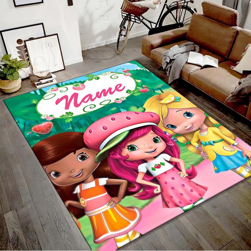 Custom Strawberry Princess Mat Personalized Name, Polyester Washable Indoor Entryway Rug, Gift for Christmas, Easter, Thanksgiving Day
