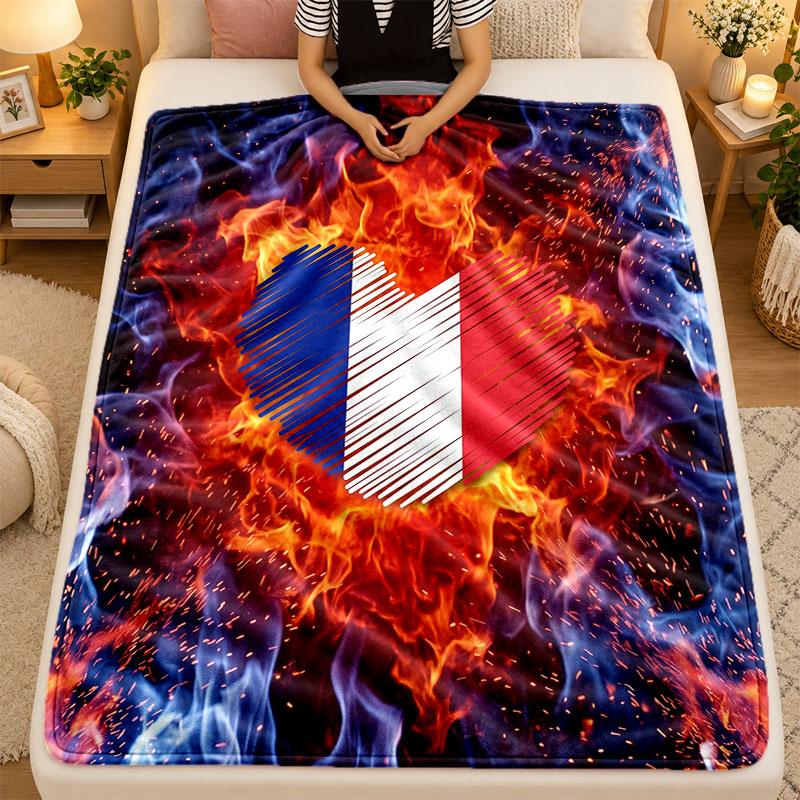 Flannel BlanketFrance Football Warm Soft Throw Blanket for Indoor Sofa Bed Living Room Use
