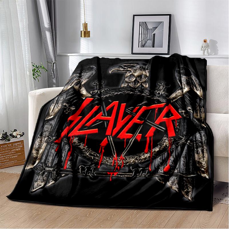 3D ретро одеяло с изображением логотипа группы Slayer, тяжелый металл, рок, мягкое плед-покрывало для дома, спальни, кровати, дивана, дорожное покрытие, подарок для ребенка