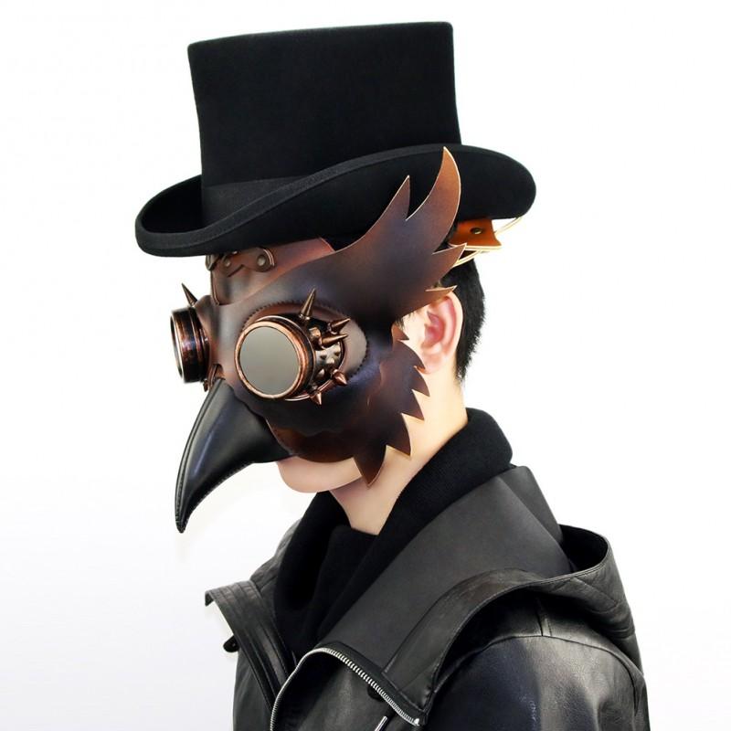 Steampunk Plague Doctor Bird Beak Mask Halloween Costume Prop PU Animal Face Cover Cosplay Party Bar