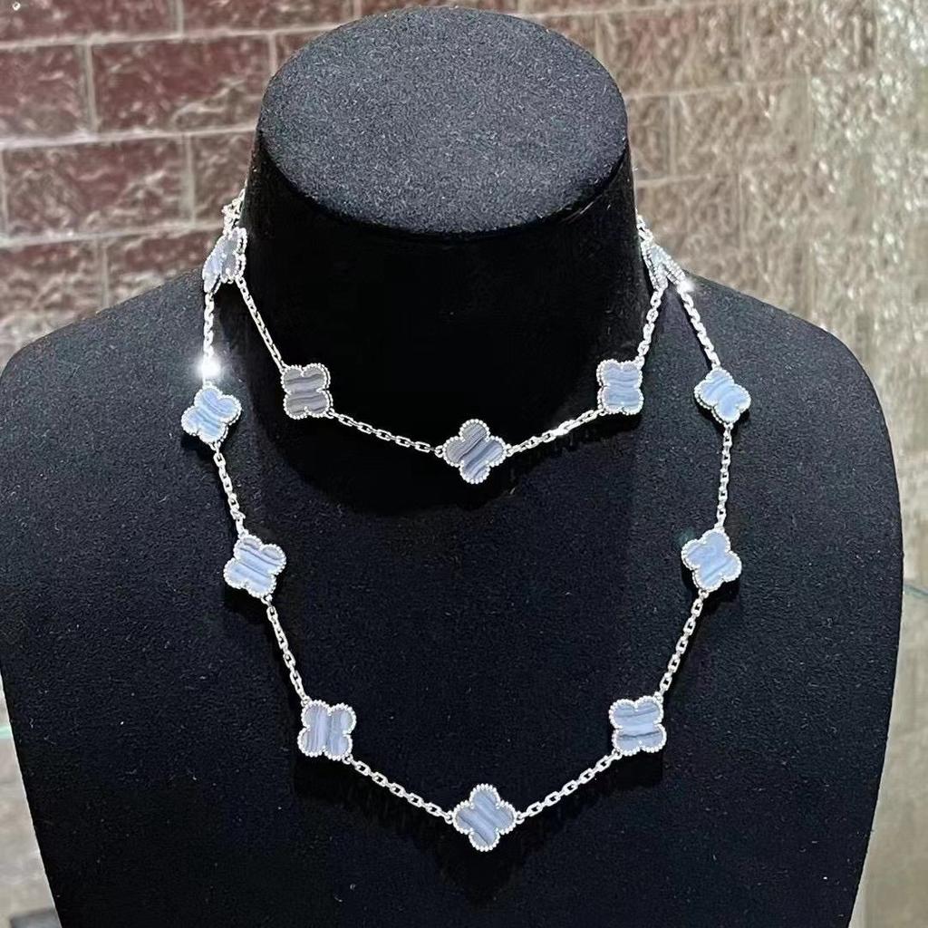 Ten Flower Necklace, Four-leaf Clover White Fritillary Agate Rose Gold 10 Flower Collarbone Chain