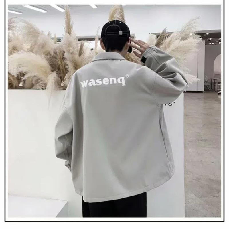 Мужские весенне-осенние новые куртки с контрастной вставкой, отложным воротником, на пуговицах, с карманами, модные однотонные свободные повседневные куртки с длинными рукавами