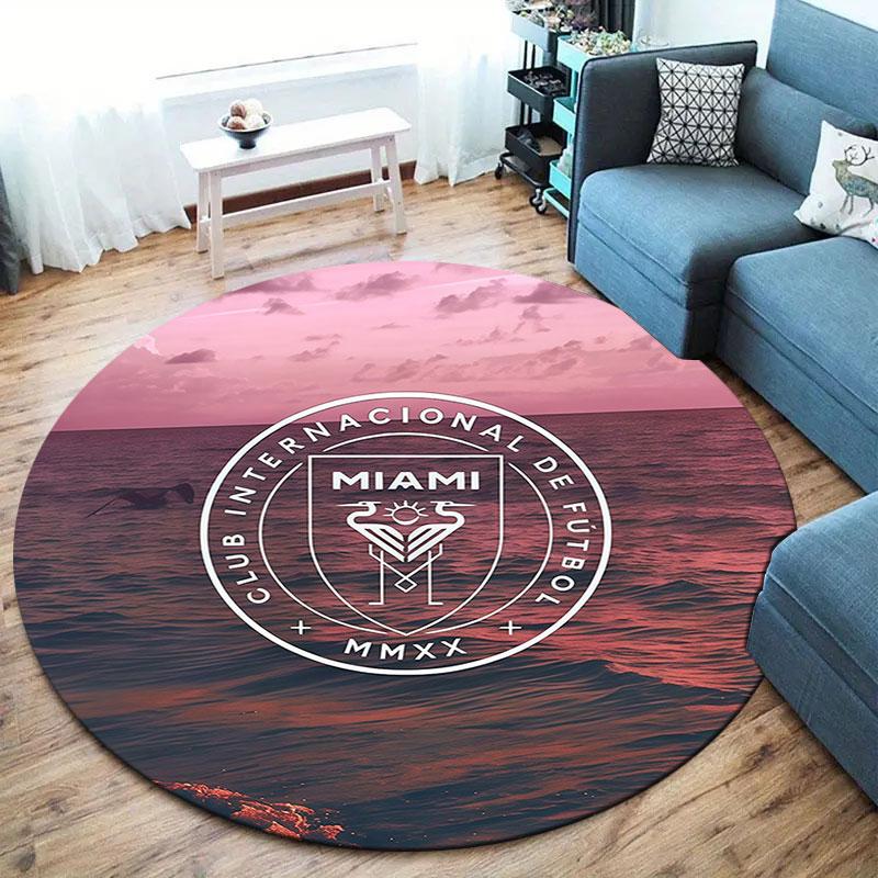 Inter Miami CF Round Area Rug,Carpet Rug for Living Room Bedroom Sofa Playroom Decor,Non-slip Floor Mat