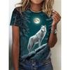Футболка с принтом волка, повседневный топ с круглым вырезом и короткими рукавами для весны и лета, женская одежда