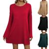 Women's Fashionable Solid Color Medium Length Knitted Sweater With Long Sleeves Round Sweater Top
