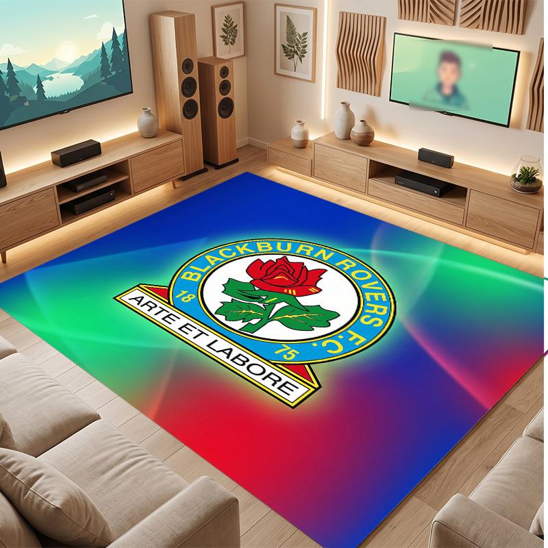 Blackburn Rovers Football Print Crystal Velvet Rug, Comfortable Water Absorbent Non Slip Indoor Floor Carpet