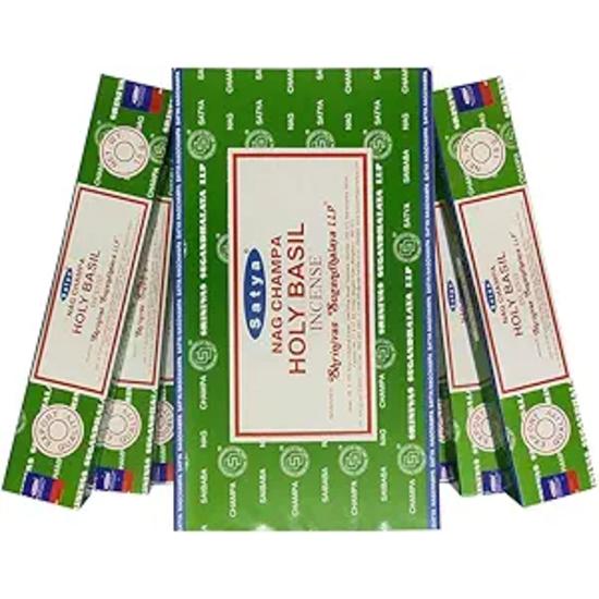 Satya Благовония Nag Champa Holy Basil Agarbatti, коробка 180 грамм | 12 упаковок по 15 грамм в коробке | Экспортное качество
