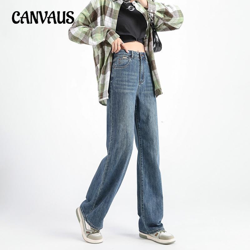 Женские весенние новые ретро простые все с высокой талией узкие широкие длинные прямые джинсовые брюки