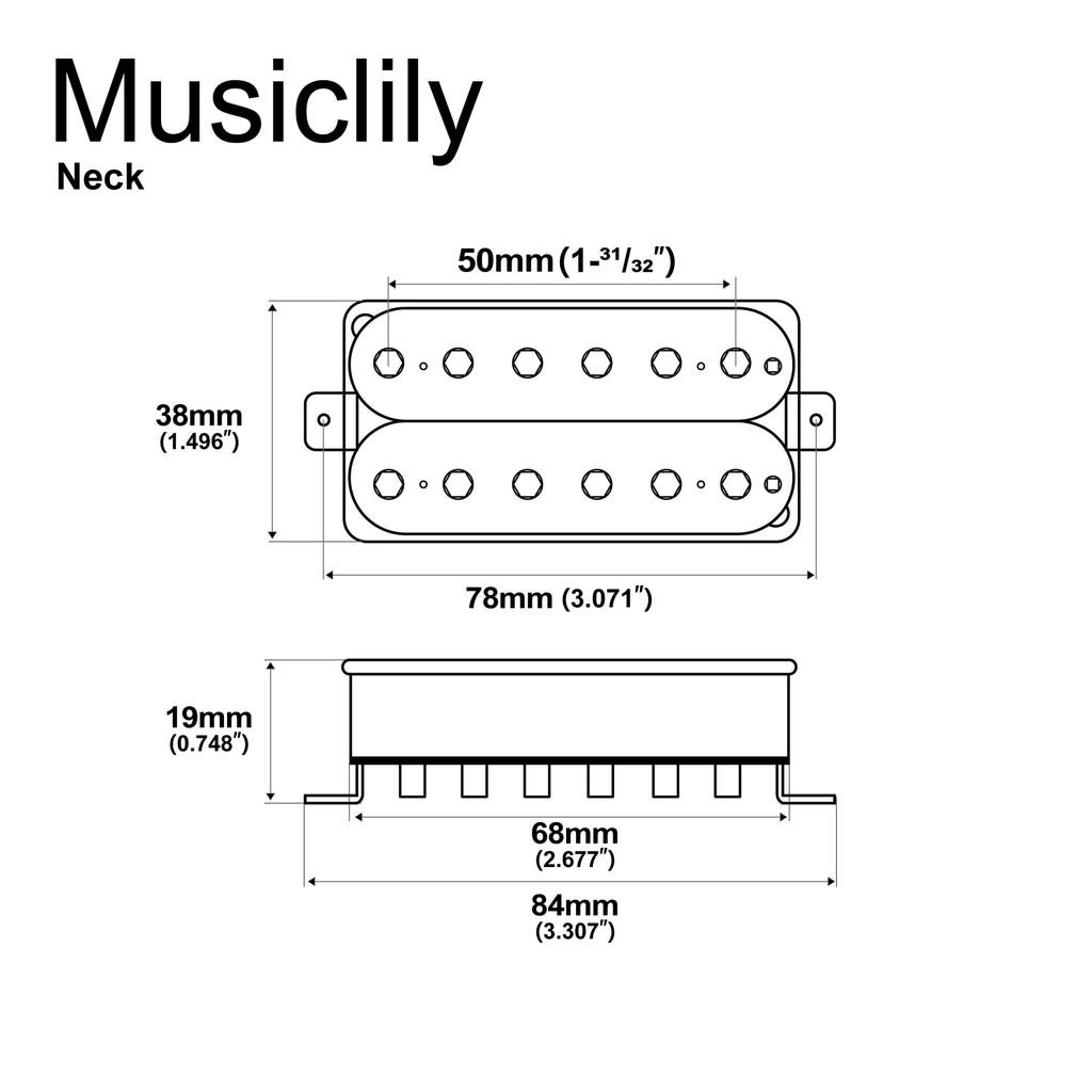 Musiclily Pro Alnico 5 Открытый Регулируемый Шестигранный Полюсный Хамбакерный Звукосниматель для Грифа PU Электрогитары Черный HH-HEXA,