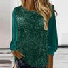 Women S Casual Crew Neck Long Sleeve Pullover Loose Sequin Top