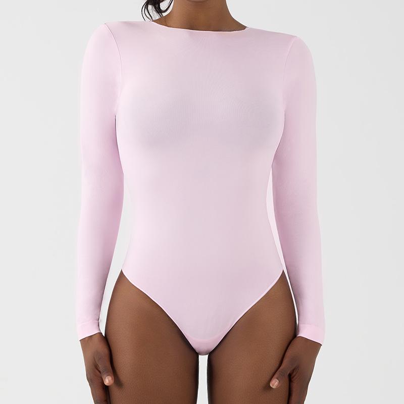 Бесшовный боди для йоги с длинными рукавами и V-образным вырезом в области промежности, с высокой эластичностью