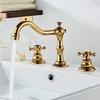 Gold Solid Brass Bathroom Basin Faucet Mixer Taps Antique Black Kitchen Sink Faucet Dual Handles 3 Holes Bathtub Faucet
