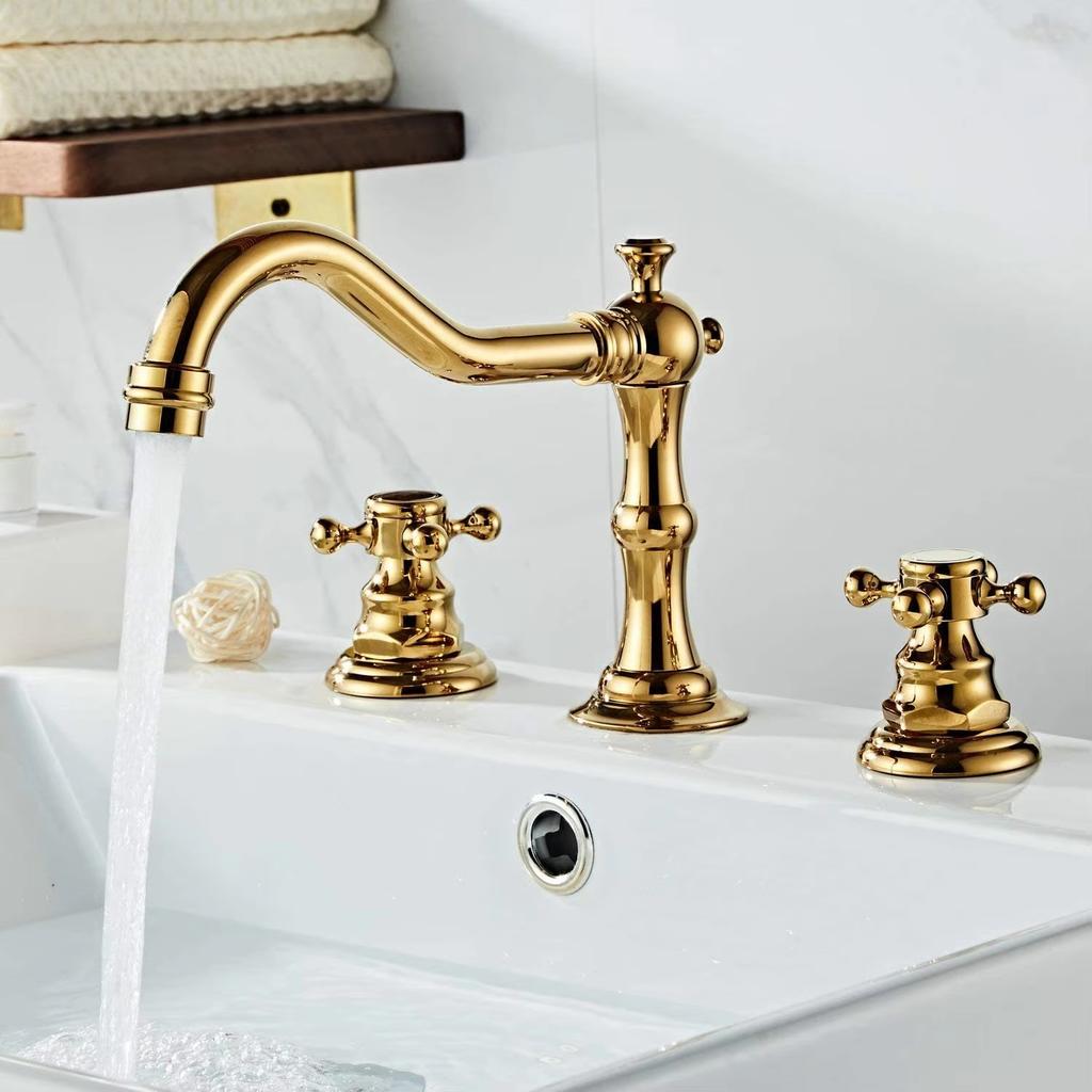 Gold Solid Brass Bathroom Basin Faucet Mixer Taps Antique Black Kitchen Sink Faucet Dual Handles 3 Holes Bathtub Faucet