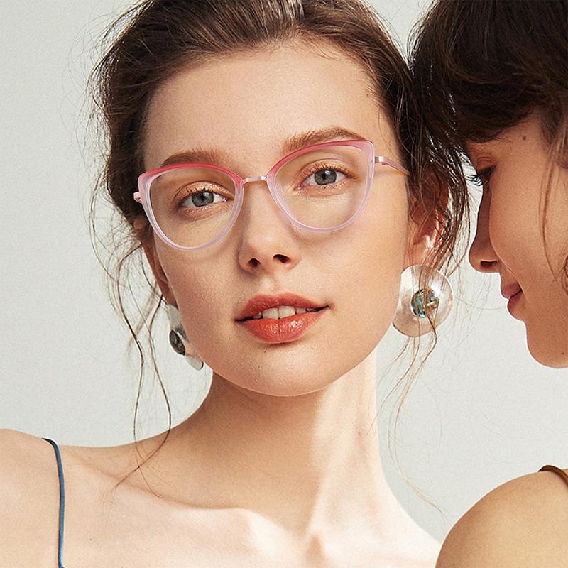 Fashion Cat Eye Frame Eyeglasses Photochromic Blue Light Blocking Glasses Women Men Fashion Metal Optical Spectacles Eyewear