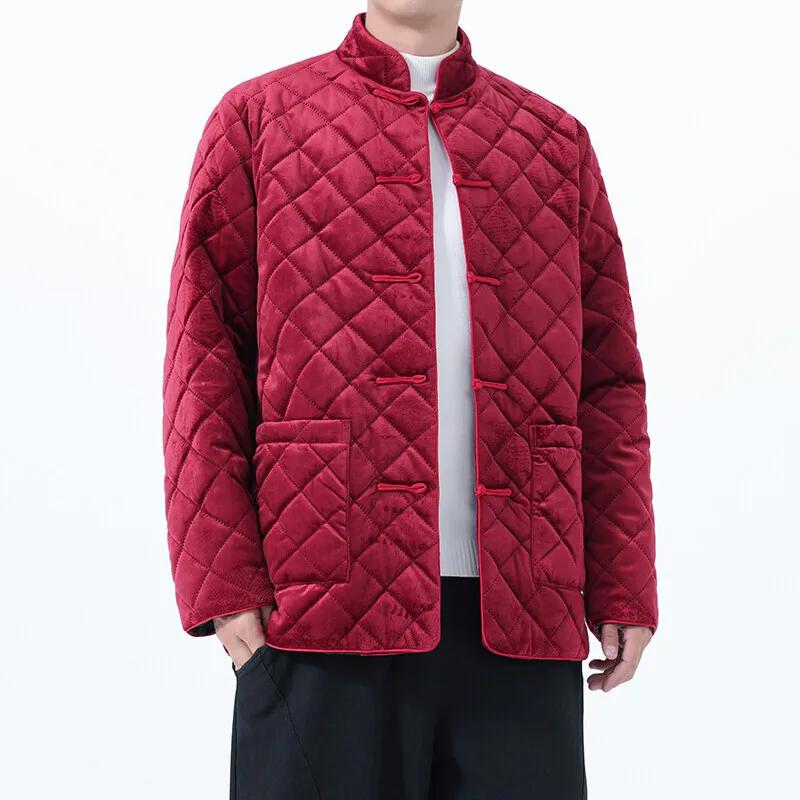 Осенняя мужская стеганая куртка в китайском стиле, Молодежная зимняя модная ретро-парка, Верхняя одежда, Мужское повседневное теплое пальто свободного кроя