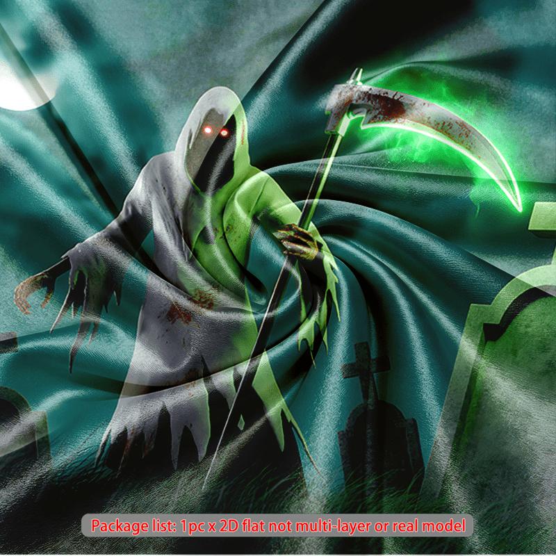 Home Wall Hanging Graveyard Happy Halloween Party Banner, Multicolor Polyester Backdrop for Celebration & Photos