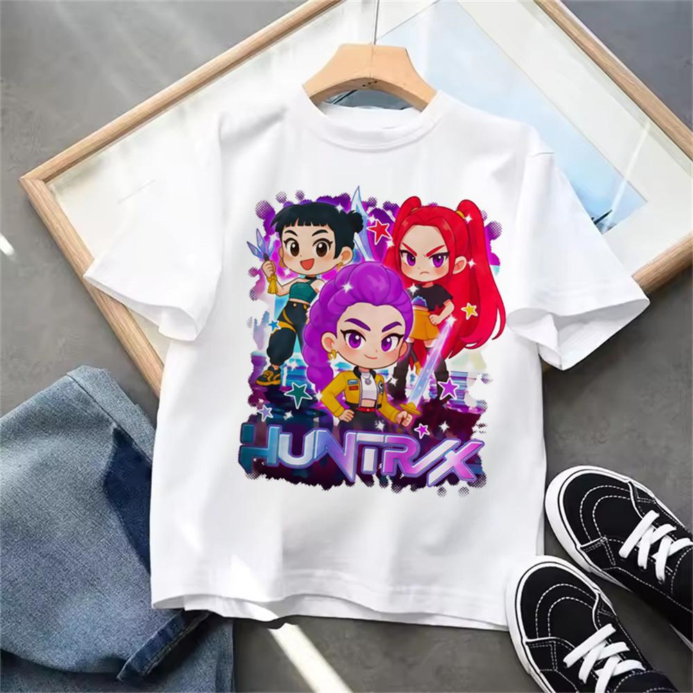 Летняя Новая K-Pop Охотники на Демонов Детская Футболка для Девочек и Мальчиков Детская Одежда Футболка Повседневная С V-образным вырезом С коротким Рукавом Топы
