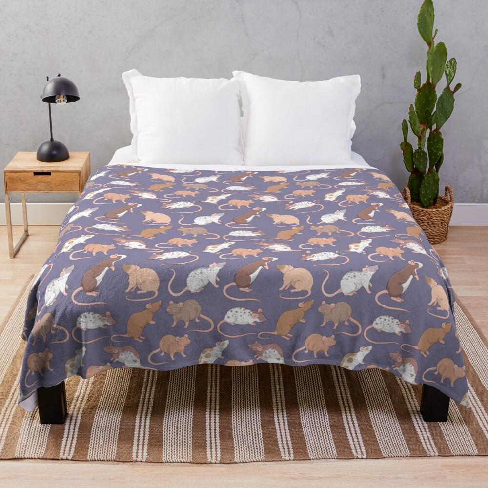 Cute rattie rats against a slate grey background by Whimsicolourart Throw Blanket