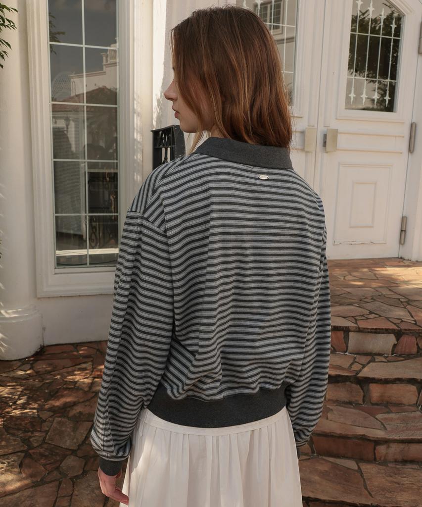 DEHEVE Collar Stripe Sweatshirt [Gray]
