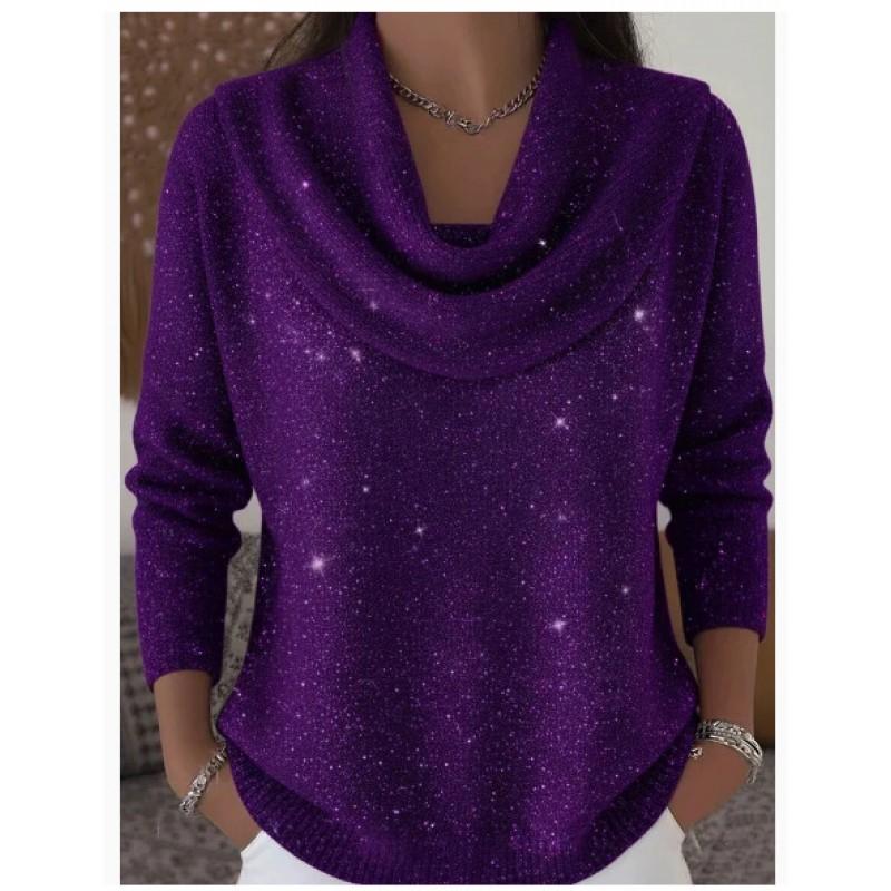 2026 Womens Solid Color Long Sleeve Knit Sweater Loose Fit U-Neck Casual Pullover