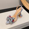 Aneikeh Spring Fashion Rhinestone Bowknot Women Pumps High Heels Pointed Toe  PVC Transparent Sandals Party Wedding Prom Shoes