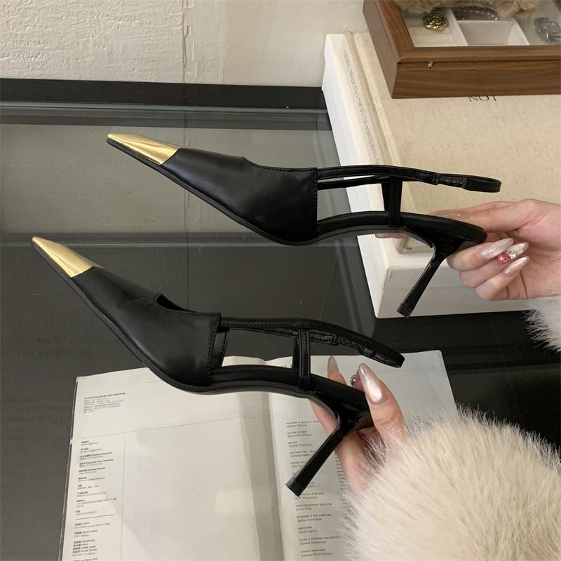Aneikeh Street Style Sexy Pointed Toe Slingbacks Pumps Women Stripper Sandals High Heels Female Banquet Shoes Brown Kitten Heels