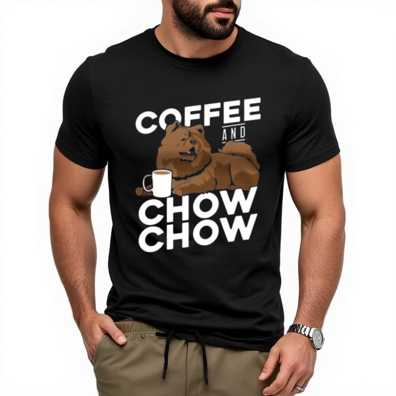 Rock For Him Round Neck T Shirt Brand Coffee And Chow Chow Dog With Mug Anime Boys Tee Shirt Summer Cotton Teeshirt Unisex
