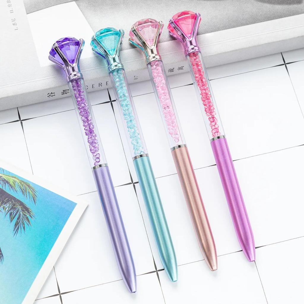1Pc Cute Diamond Ballpoint Pen Rotation School Stationery Crystal Flowing Drill Signature Gel Pens Office Supplies