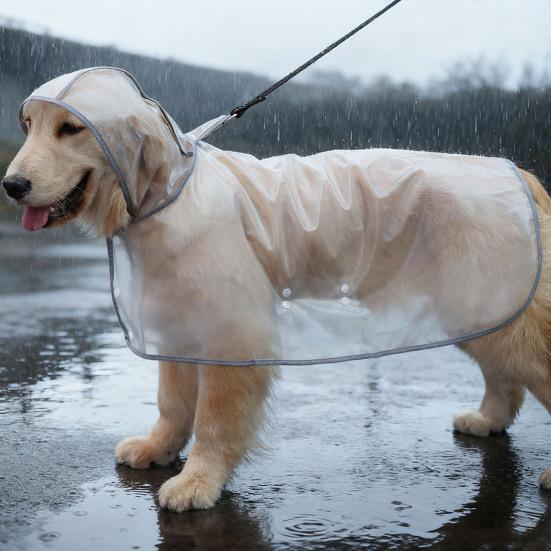 Прозрачный дождевик для собак, водонепроницаемое пончо для питомцев, дождевая куртка с капюшоном, дождевик с отверстием для поводка для щенков и собак малых и крупных пород